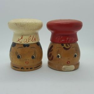 Mid-century Salty Peppy Hand Painted Vintage Wood